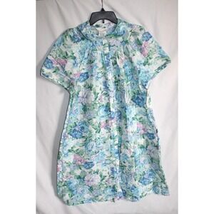 Miss Elaine At Home Perma Pucker Robe Pastel Blue Floral Snap Front NEW Small